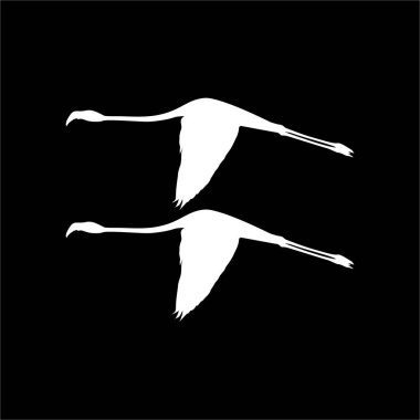 Bir çift Uçan Flamingo Silueti. Vektör İllüstrasyonu