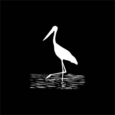 Sudaki Leylek (Kuş-Çikonidae) Silueti. Vektör İllüstrasyonu