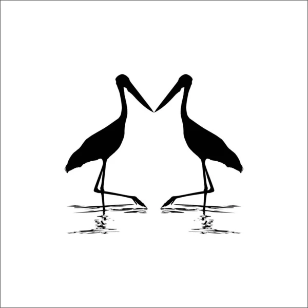 Pair Stork Water Bird Ciconiidae 실루엣 사기적 — 스톡 벡터