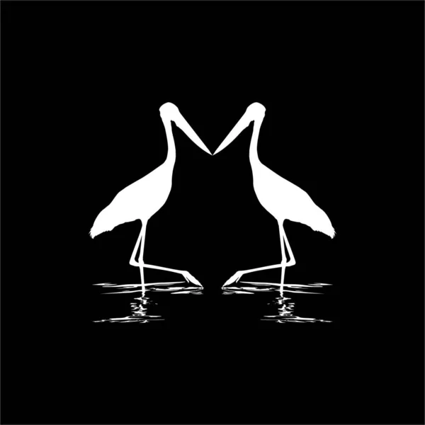 Pair Stork Water Bird Ciconiidae 실루엣 사기적 — 스톡 벡터