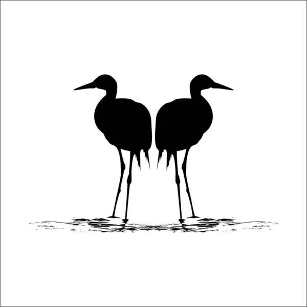 Par Cigüeñas Agua Bird Ciconiidae Silhouette Ilustración Vectorial — Vector de stock