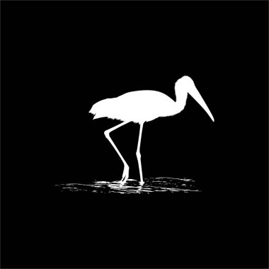 Sudaki Leylek (Kuş-Çikonidae) Silueti. Vektör İllüstrasyonu