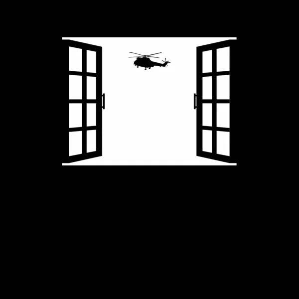 Silhouette Helicopter Attack Military Vehicles Window Vector Illustration — Stok Vektör