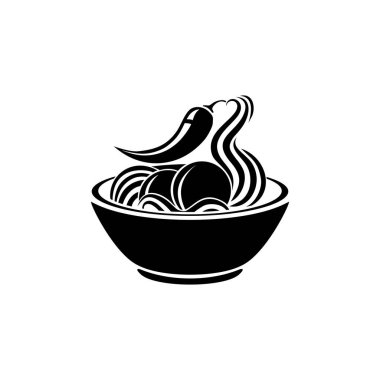 Spice Meat Balls in the Cup. Silhouette of the Noodle Bowl for Logo or Graphic Design Element. Bakso. Vector Illustration 