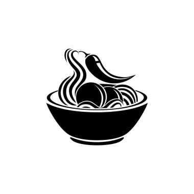 Spice Meat Balls in the Cup. Silhouette of the Noodle Bowl for Logo or Graphic Design Element. Bakso. Vector Illustration 