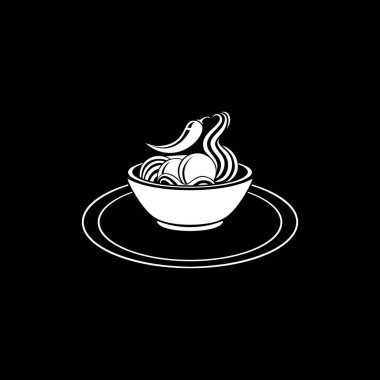Spice Meat Balls in the Cup. Silhouette of the Noodle Bowl for Logo or Graphic Design Element. Bakso. Vector Illustration 