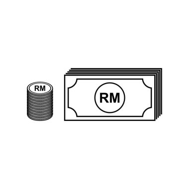 Stack of Ringgit Malaysia, MYR, Malaysia Currency Icon Symbol. Vector Illustration