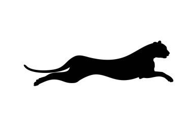 Atlayan Vahşi Kedi Silueti; Kaplan, Leopar, Panter, Çita, Jaguar, Puma ve Büyük Kedi Ailesi, Logo, Pictogram, Web Sitesi veya Grafik Tasarım Elemanı için. Vektör İllüstrasyonu
