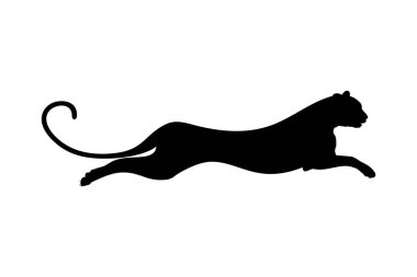 Atlayan Vahşi Kedi Silueti; Kaplan, Leopar, Panter, Çita, Jaguar, Puma ve Büyük Kedi Ailesi, Logo, Pictogram, Web Sitesi veya Grafik Tasarım Elemanı için. Vektör İllüstrasyonu