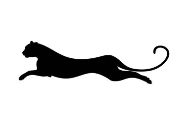 Atlayan Vahşi Kedi Silueti; Kaplan, Leopar, Panter, Çita, Jaguar, Puma ve Büyük Kedi Ailesi, Logo, Pictogram, Web Sitesi veya Grafik Tasarım Elemanı için. Vektör İllüstrasyonu