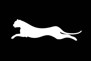 Atlayan Vahşi Kedi Silueti; Kaplan, Leopar, Panter, Çita, Jaguar, Puma ve Büyük Kedi Ailesi, Logo, Pictogram, Web Sitesi veya Grafik Tasarım Elemanı için. Vektör İllüstrasyonu
