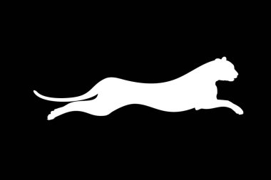 Atlayan Vahşi Kedi Silueti; Kaplan, Leopar, Panter, Çita, Jaguar, Puma ve Büyük Kedi Ailesi, Logo, Pictogram, Web Sitesi veya Grafik Tasarım Elemanı için. Vektör İllüstrasyonu
