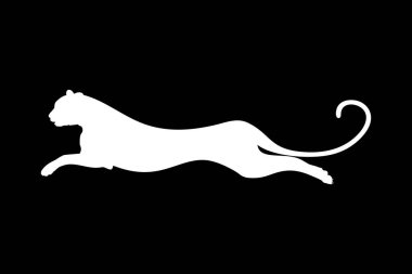 Atlayan Vahşi Kedi Silueti; Kaplan, Leopar, Panter, Çita, Jaguar, Puma ve Büyük Kedi Ailesi, Logo, Pictogram, Web Sitesi veya Grafik Tasarım Elemanı için. Vektör İllüstrasyonu