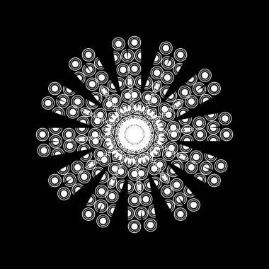 Çağdaş Mandala, Çember ve Yarım Çember Biçiminden yapılmıştır. Modern Mandala Logo, Süsleme, Dekorasyon veya Grafik Tasarım için. Vektör İllüstrasyonu