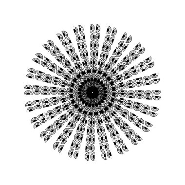 Çağdaş Mandala, Çember ve Yarım Çember Biçiminden yapılmıştır. Modern Mandala Logo, Süsleme, Dekorasyon veya Grafik Tasarım için. Vektör İllüstrasyonu