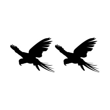 Logo, Pictogram, Sanat İllüstrasyonu, Web Sitesi veya Grafik Tasarım Elemanı için Macaw Bird Silhouette 'in Uçan Çifti. Vektör İllüstrasyonu 