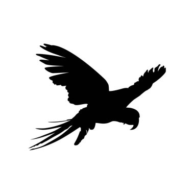 Logo, Pictogram, Resim, Web sitesi veya Grafik Tasarım Elementi için Uçan Macaw Kuş Silueti. Vektör İllüstrasyonu 
