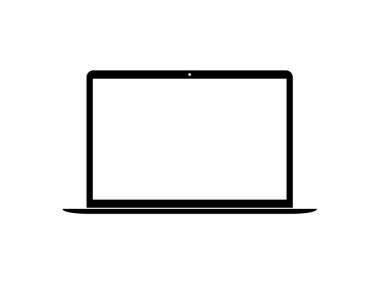 İmza, Simge, Uygulamalar, Web Sitesi, Pictogram, Logo, Sanat Resimleri veya Grafik Tasarım Elementi için Dizüstü Bilgisayarın Silueti. Vektör İllüstrasyonu