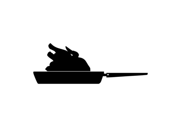 アプリ ウェブサイト ピクトグラム アートイラストやグラフィックデザイン要素のためのフライパンに鶏の肉のシルエット ベクターイラスト — ストックベクタ