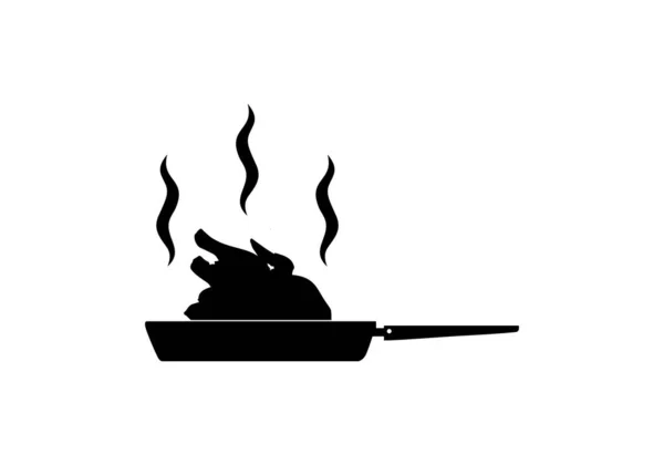 Silhouette Viande Poulet Sur Poêle Frire Pour Logo Applications Site — Image vectorielle