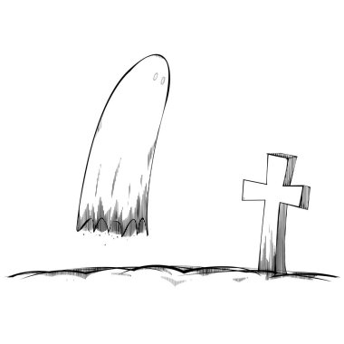 Hayalet kendi mezarının üzerinde yüzer.