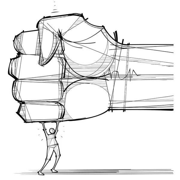 Гігантський Кулак Гноблення Дроблення Крихітної Людини Векторні Ілюстрації — стоковий вектор