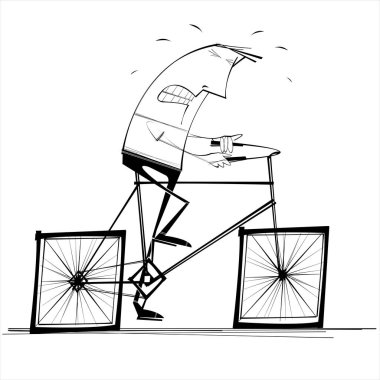 A Man on his square wheeled bike. Vector illustration clipart