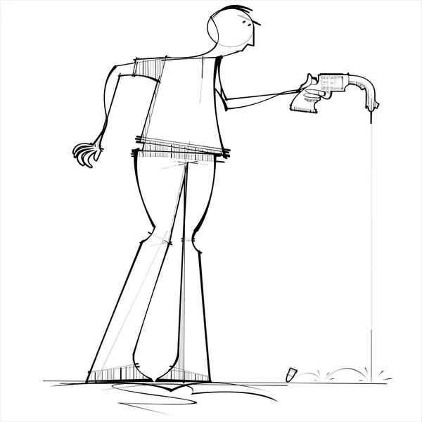 Uomo Spara Con Una Pistola Situazione Precipita Illustrazione Vettoriale — Vettoriale Stock