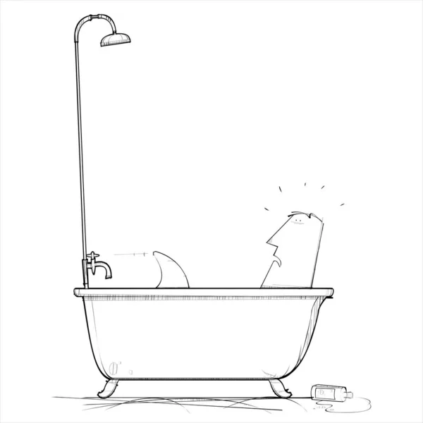 Man Joined Shark Bath Tub Vector Illustration — Stockvector