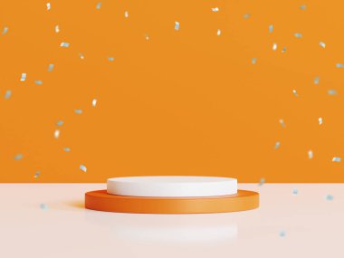 Turuncu arka planda ürün gösterimi için soyut geometrik şekil podyumu. 3d oluşturma.