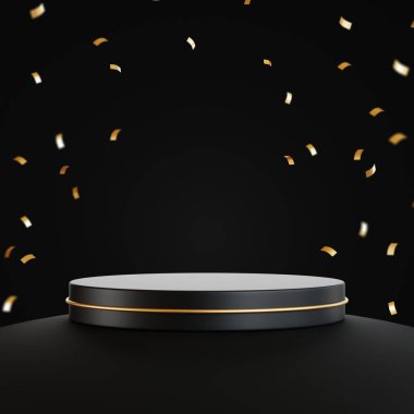 Siyah zemin üzerinde ürün gösterimi için soyut geometrik şekil podyumu. 3d oluşturma.