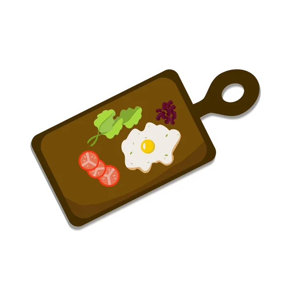 İzole bir arka planda çırpılmış yumurta, domates ve yeşillikler.