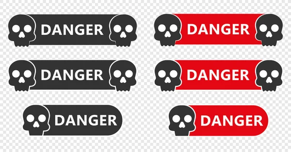 頭蓋骨の危険標識のセット 透明背景に孤立したベクトル図 — ストックベクタ