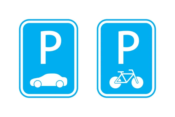 Парк Знаков Велосипедов Автомобилей Значок Парковки Автомобилей Велосипедов Плоская Векторная — стоковый вектор