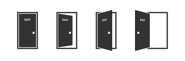 Otwarte Zamknięte Drzwi Biurowe Etykietą Wyjścia Ikony Drzwi Ustawione Drzwi — Wektor stockowy