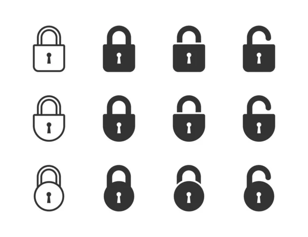 Lock Icons Set Padlock Symbol Collection Security Symbol Lock Open — Stock Vector