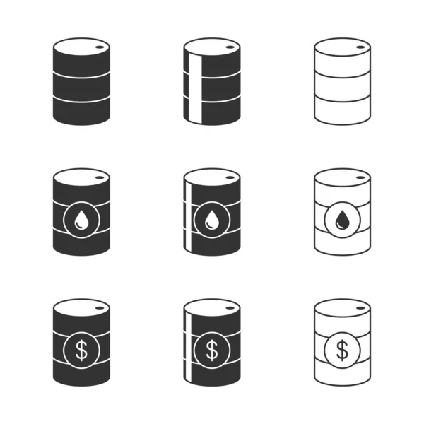 Ölfass Ikone Gesetzt Barrel Mit Ölzeichen Und Dollarsymbol Flache Vektorillusion — Stockvektor