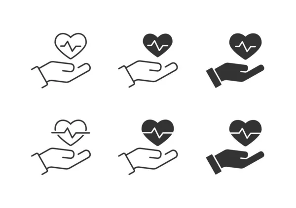 Das Symbol Der Krankenversicherung Das Schlagende Herz Auf Der Hand — Stockvektor