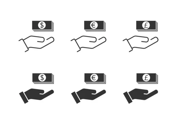 Geld Zur Hand Icon Set Flache Vektorabbildung — Stockvektor