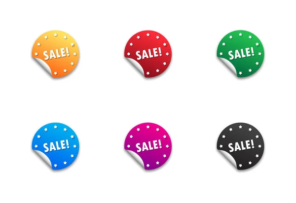 Sale Sticker Icoon Set Ronde Gekleurde Badges Met Tekst Schaduwen — Stockvector