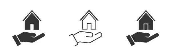 Χέρι Κρατάει Την Εικόνα Του Σπιτιού Επίπεδη Διανυσματική Απεικόνιση — Διανυσματικό Αρχείο