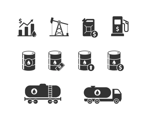 Icônes Huile Réglées Croissance Des Prix Pétrole Crise Carburant Illustration — Image vectorielle