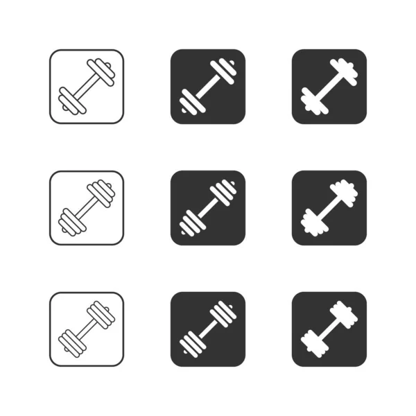 Dumbbell Conjunto Iconos Paraguas Diferentes Pesos Esquema Logotipo Sólido Ilustración — Archivo Imágenes Vectoriales