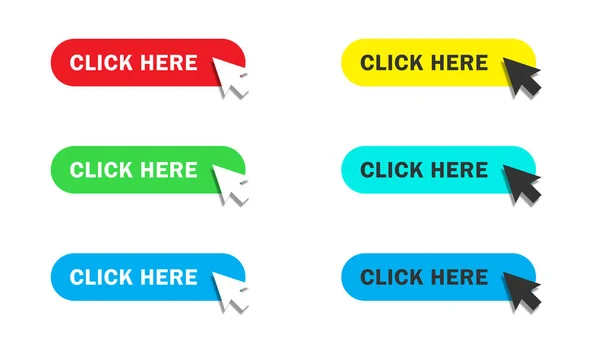 Click Here Button Arrow Clicking Icon Mouse Pointer Flat Vector — 스톡 벡터