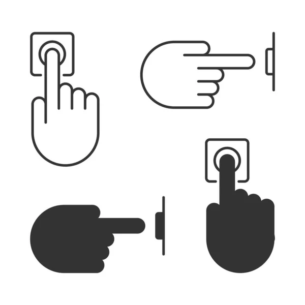 Toca Icono Del Timbre Mano Presionando Señal Del Botón Presionando — Vector de stock