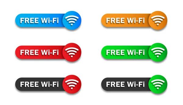Free Wifi Banners Set Colorful Badges Lettering Symbol Flat Vector — Stockvektor