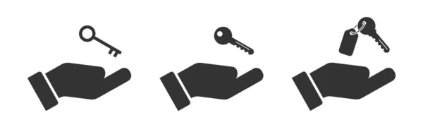 Hand Key Icon Hand Holds Home Keys Flat Vector Illustration — Wektor stockowy
