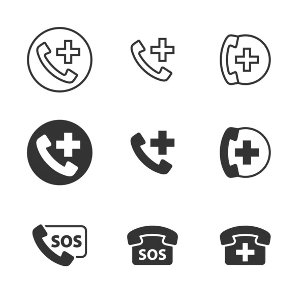 Emergency Call Icons Set Medical Support Sign Vector Illustration — Stockvektor