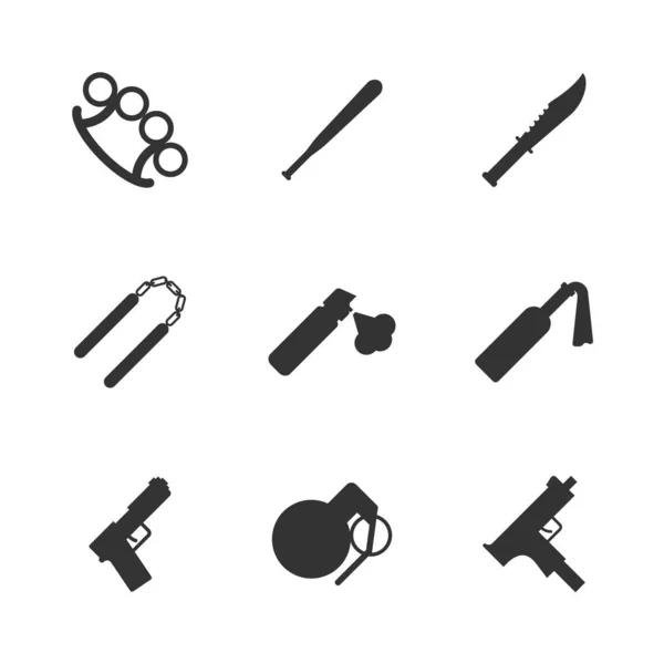 Street Weapon Icons Set Knife Symbol Gun Icon Peper Spray — Vettoriale Stock
