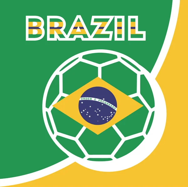 Brasilien Mannschaftsfahne Fußball Logo Mit Brasilianischer Flagge Vektorillustration Und Text — Stockvektor